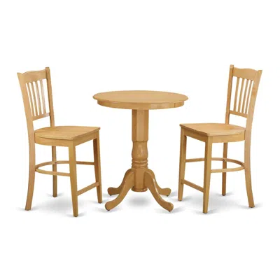 East West Furniture 3 Pc Dining Counter Height Set - High Top Table And 2 Dinette Chairs.