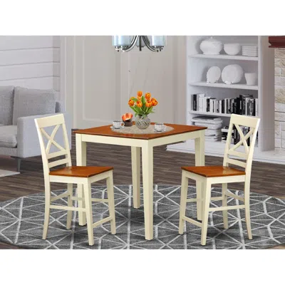 East West Furniture 3 Pc Dining Counter Height Set-pub Table And 2 Dining Chairs. In White