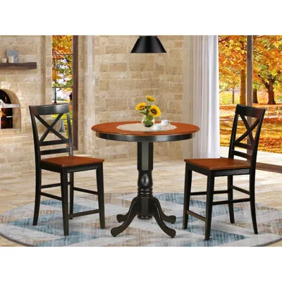 East West Furniture 3 Pc Dining Counter Height Set-pub Table And 2 Kitchen Bar Stool In Brown