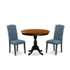 East West Furniture 3-pc Dining Room Set Consists Of A Dinette Table And 2 Blue Linen Fabric Mid Century Dining Chairs W