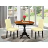 East West Furniture 3-pc Dining Room Set Consists Of A Mid Century Dining Table And 2 Eggnog Pu Leather Parsons Chairs W