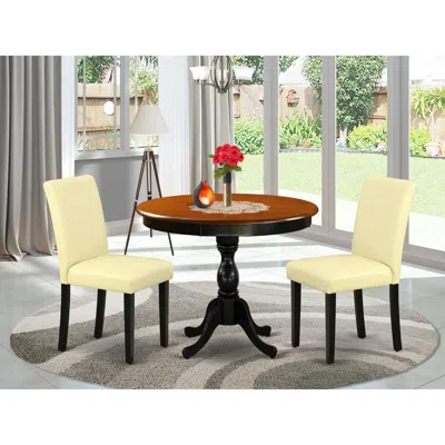 East West Furniture 3-pc Dining Room Set Consists Of A Mid Century Dining Table And 2 Eggnog Pu Leather Parsons Chairs W In Multi