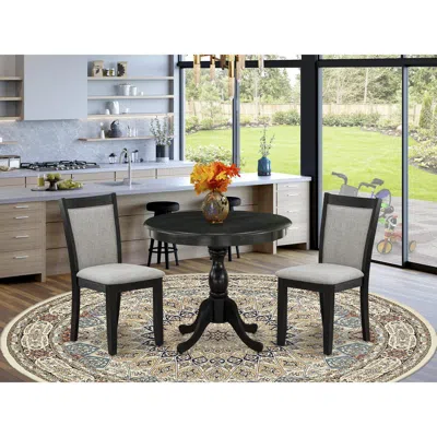 East West Furniture 3-pc Dining Room Table Set Consists Of A Wood Table And 2 Shitake Linen Fabric Parson Dining Chairs  In Gray