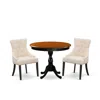 East West Furniture 3-pc Dining Table Set Consists Of A Kitchen Table And 2 Light Beige Linen Fabric Upholstered Chairs 