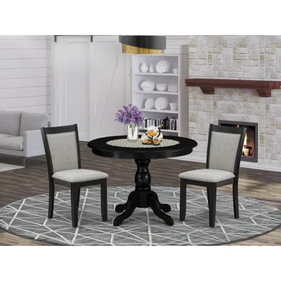 East West Furniture 3-pc Dining Table Set Contains A Dining Room Table And 2 Shitake Linen Fabric Dining Room Chairs - W