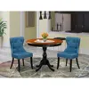 East West Furniture 3-pc Dining Table Set Contains A Wood Dining Table And 2 Blue Linen Fabric Mid Century Modern Chairs