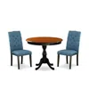East West Furniture 3-pc Dining Table Set Includes A Wooden Dining Table And 2 Blue Linen Fabric Parson Chairs With Butt
