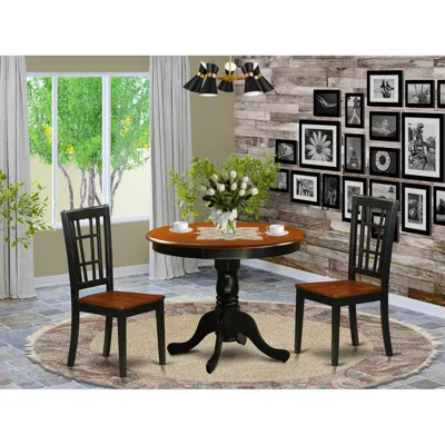 East West Furniture 3 Pc Dining Table With 2 Wood Chairs In Black And Cherry In Multi