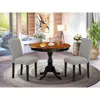 East West Furniture 3-pc Dinning Room Set Contains A Round Dining Room Table And 2 Shitake Linen Fabric Dinner Chairs Wi