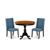 East West Furniture 3-pc Dinning Room Set Includes A Wood Kitchen Table And 2 Blue Linen Fabric Dinning Chairs With High
