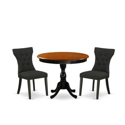 East West Furniture 3-pc Dinning Room Set Includes A Wooden Table And 2 Black Linen Fabric Dining Room Chairs With Butto