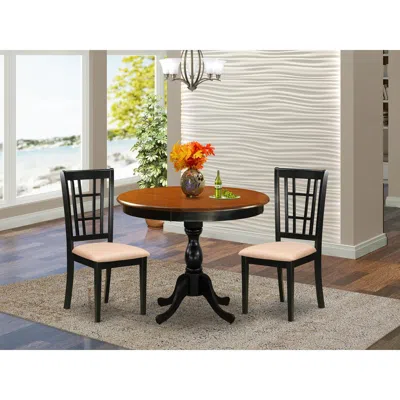 East West Furniture 3-pc Dinning Table Set Consists Of A Modern Kitchen Table And 2 Linen Fabric Mid Century Chairs With In Black