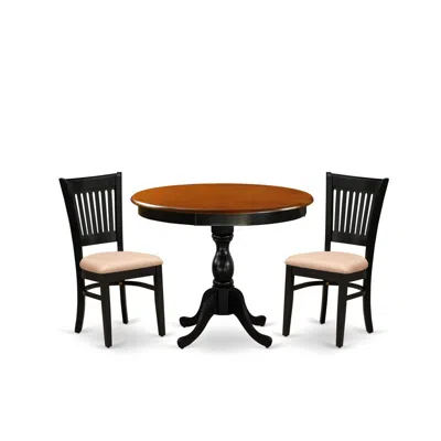 East West Furniture 3-pc Kitchen Dining Table Set Consists Of A Kitchen Table And 2 Linen Fabric Mid Century Chairs With In Black