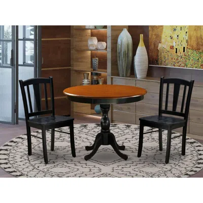 East West Furniture 3-pc Kitchen Dining Table Set Contains A Dining Table And 2 Mid Century Dining Chairs With Slatted B