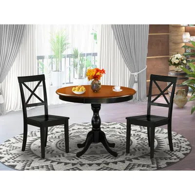 East West Furniture 3-pc Kitchen Dining Table Set Includes A Dinner Table And 2 Wooden Dining Chairs With X-back - Black