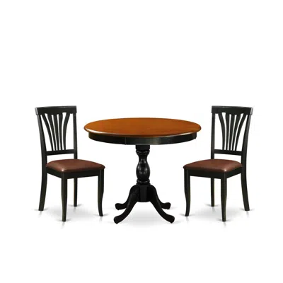 East West Furniture 3-pc Kitchen Dining Table Set Includes A Wood Dining Table And 2 Faux Leather Dining Room Chairs Wit In Blue