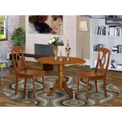 East West Furniture 3 Pc Kitchen Nook Dining Set-drop Leaf Table And 2 Kitchen Chairs In Brown