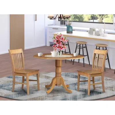 East West Furniture 3 Pc Kitchen Nook Dining Set-round Kitchen Table Plus 2 Dinette Chairs In Brown