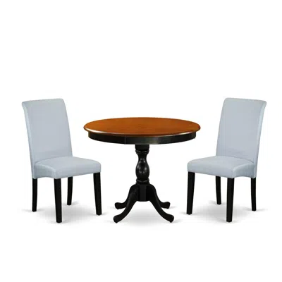 East West Furniture 3-pc Kitchen Table Set Consists Of A Wood Dining Table And 2 Grey Linen Fabric Kitchen Chairs With H