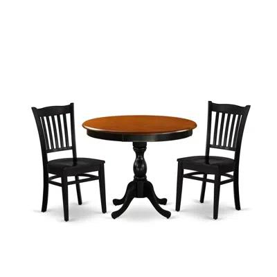 East West Furniture 3-pc Kitchen Table Set Contains A Mid Century Dining Table And 2 Dining Room Chairs With Slatted Bac In Black