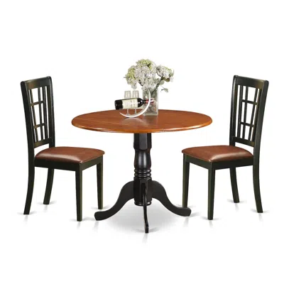 East West Furniture 3 Pc Kitchen Table Set-dining Table And 2 Wood Kitchen Chairs In Blue