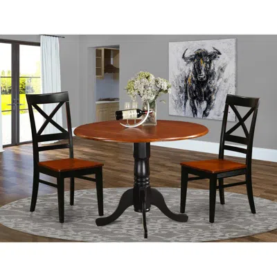East West Furniture 3 Pc Kitchen Table Set-dining Table And 2 Wooden Kitchen Chairs In Blue