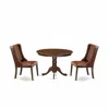 East West Furniture 3-pc Kitchen Table Set Includes 1 Pedestal Dining Table And 2 Brown Linen Fabric Upholstered Dining  In Brown