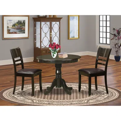 East West Furniture 3 Pc Kitchen Table Set-round Kitchen Table And 2 Dining Chairs In Black