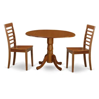 East West Furniture 3 Pc Kitchen Table Set-round Kitchen Table Plus 2 Dinette Chairs In Brown
