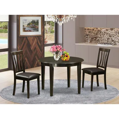 East West Furniture 3 Pc Kitchen Table Set-small Round Table And 2 Kitchen Chairs In Burgundy