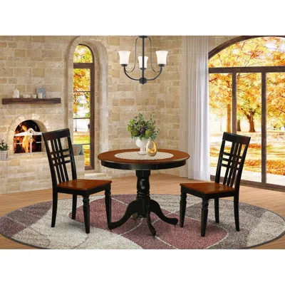 East West Furniture 3 Pc Kitchen Table Set With A Table And 2 Dining Chairs In Black And Cherry