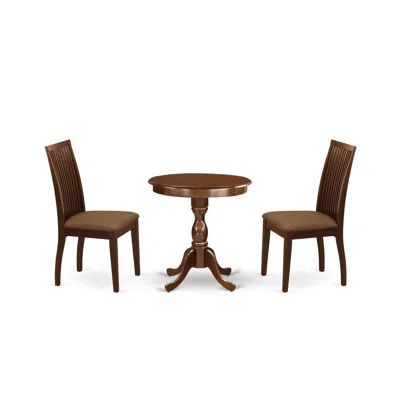 East West Furniture 3-pc Modern Dining Room Table Set - 2 Wood Dining Chairs And 1 Kitchen Dining Table (mahogany Finish In Brown