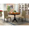 East West Furniture 3-pc Modern Dining Set Includes A Wooden Dinner Table And 2 Light Sable Linen Fabric Upholstered Din