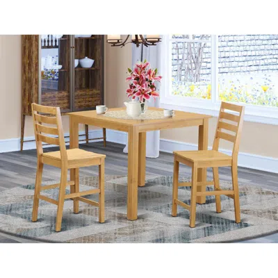 East West Furniture 3 Pc Pub Table Set - Counter Height Table And 2 Dining Chairs. In Brown
