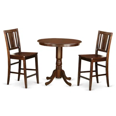 East West Furniture 3 Pc Pub Table Set - Dinette Table And 2 Counter Height Dining Chair. In Brown