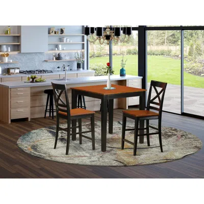 East West Furniture 3 Pc Pub Table Set - Kitchen Dinette Table And 2 Counter Height Dining Chair. In Black