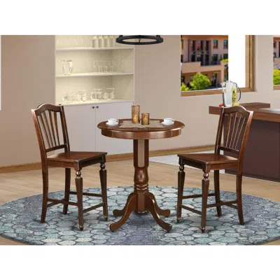 East West Furniture 3 Pc Pub Table Set - Kitchen Table And 2 Counter Height Stool. In Brown