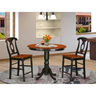 East West Furniture 3 Pc Pub Table Set - Small Kitchen Table And 2 Counter Height Stool. In Blue