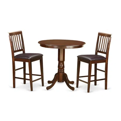East West Furniture 3 Pc Pub Table Set-pub Table And 2 Counter Height Chairs In Brown