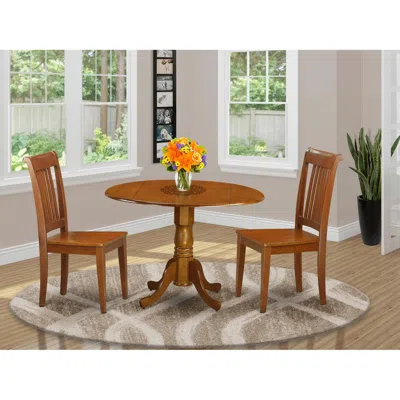 East West Furniture 3 Pc-round Kitchen Table-plus 2 Kitchen Chairs In Brown