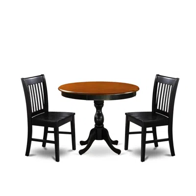 East West Furniture 3-pc Round Table Set Contains A Modern Kitchen Table And 2 Wooden Dining Chairs With Slatted Back - 