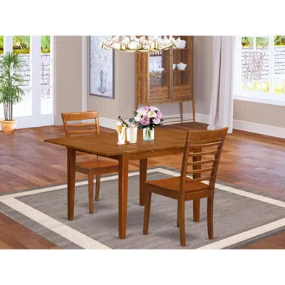 East West Furniture 3 Pc Set Milan Offering Leaf And 2 Hard Wood Kitchen Chairs In Saddle Brown .