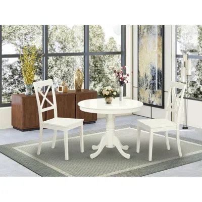 East West Furniture 3 Pc Set-table And 2 Wood Kitchen Chairs In Linen White .
