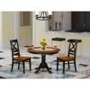 East West Furniture 3 Pc Set With A Round Dinette Table And 2 Leather Kitchen Chairs In Black And Cherry