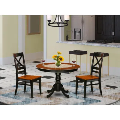 East West Furniture 3 Pc Set With A Round Dinette Table And 2 Leather Kitchen Chairs In Black And Cherry