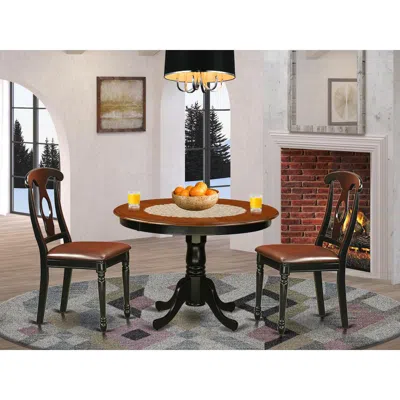 East West Furniture 3 Pc Set With A Round Dinette Table And 2 Leather Kitchen Chairs In Linen White