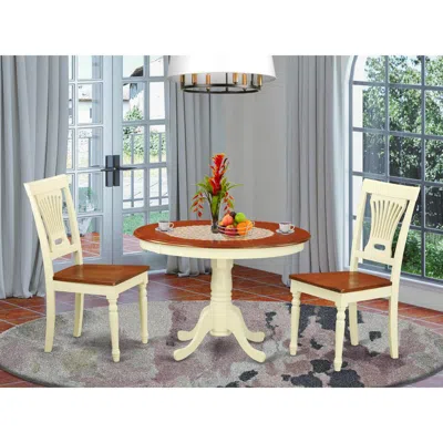 East West Furniture 3 Pc Set With A Round Dinette Table And 2 Wood Dinette Chairs In Buttermilk And Cherry . In White
