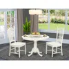 East West Furniture 3 Pc Set With A Round Dinette Table And 2 Wood Dinette Chairs In Linen White