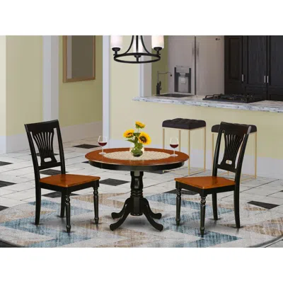 East West Furniture 3 Pc Set With A Round Dinette Table And 2 Wood Kitchen Chairs In Black And Cherry .