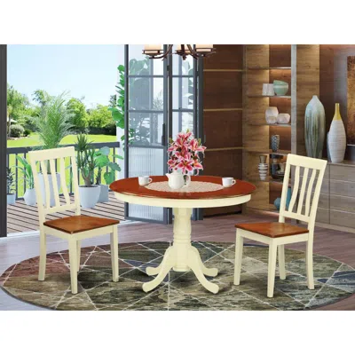 East West Furniture 3 Pc Set With A Round Dinette Table And 2 Wood Kitchen Chairs In Buttermilk And Cherry . In White